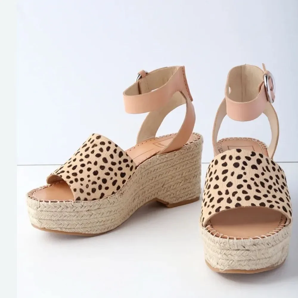 Dolce Vita Lesly Leopard Calf Hair Espadrille Wedges Size 9